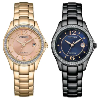 【CITIZEN 星辰】LADYS 時尚光動能三針女錶 黑/玫瑰金 新年禮物 交換禮物(FE1253-80X/FE1255-84L)