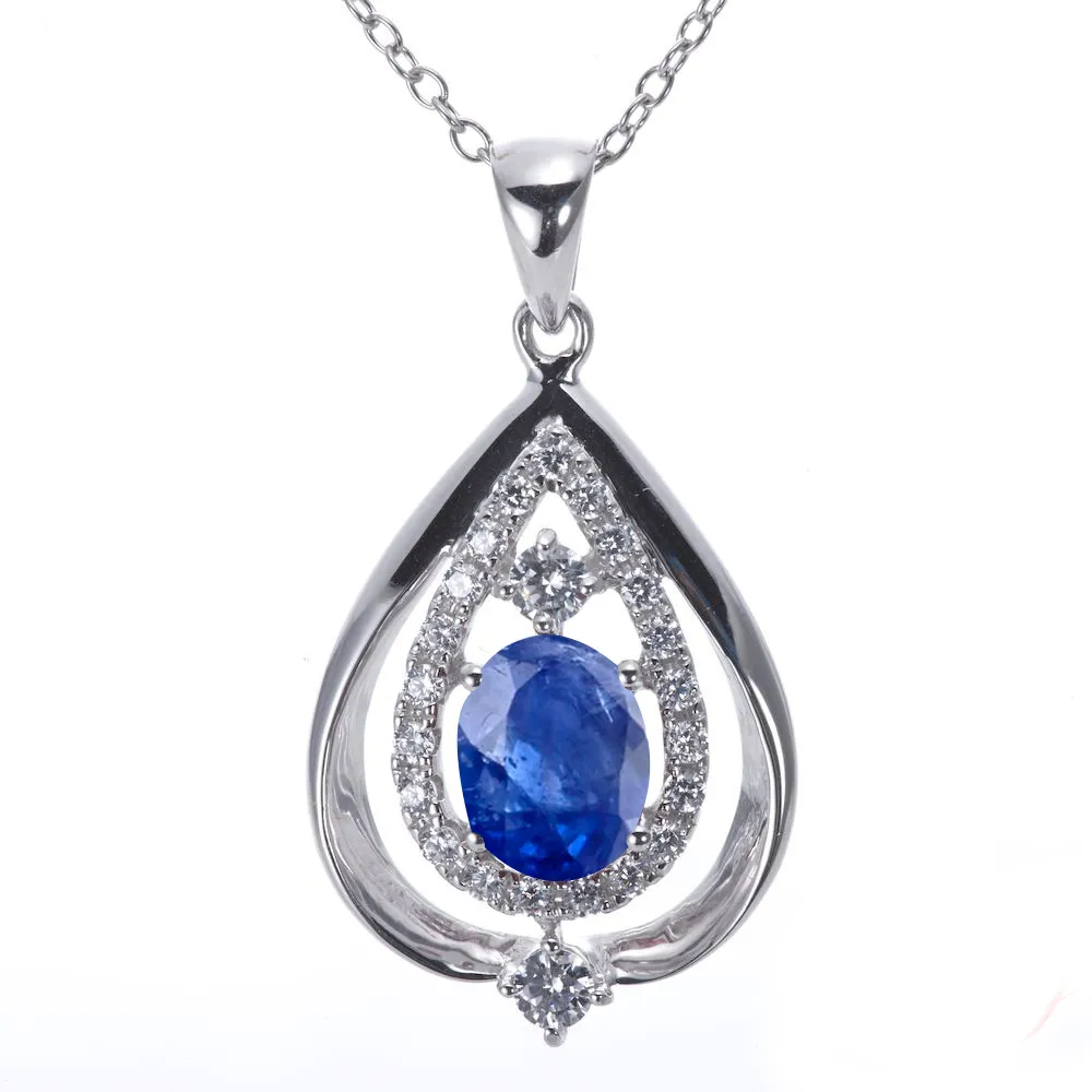 【DOLLY】1克拉 14K金天然藍寶石鑽石項鍊(010)