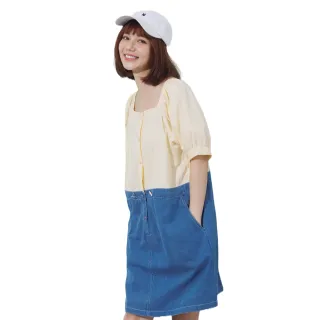 【betty’s 貝蒂思】撞色拼接澎袖牛仔洋裝(淺藍)