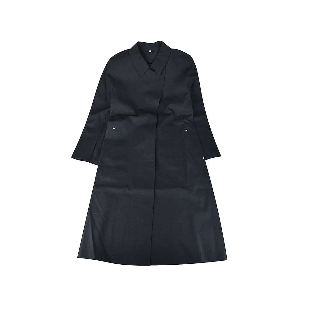 【Hermes 愛馬仕】展示品 隱藏扣西裝布長版大衣外套(黑)