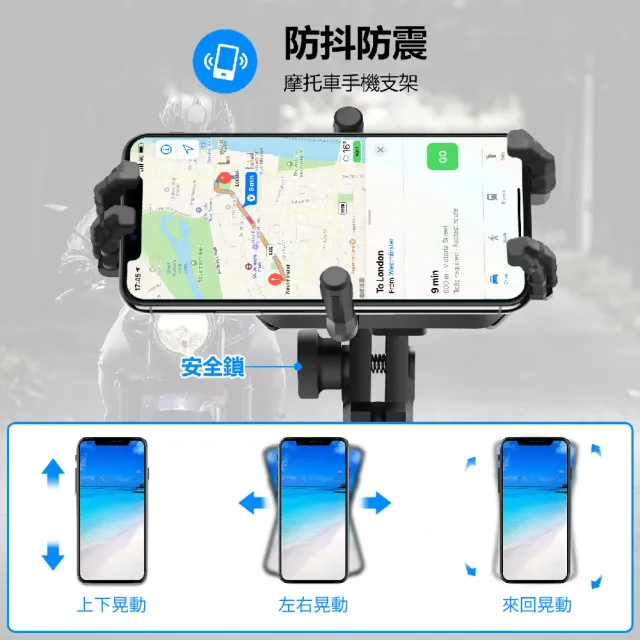 六爪減震機車後視鏡支架(機車手機架 手機架 後照鏡支架 防震 防盜螺絲 防曬防雨帽簷)