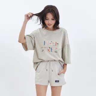 【5th STREET】女裝 短t 短袖 上衣 t恤 TEE 寬版 logo 杏色(570944)
