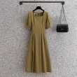 【KVOLL】玩美衣櫃方領修身收腰純色氣質洋裝L-4XL(共二色)