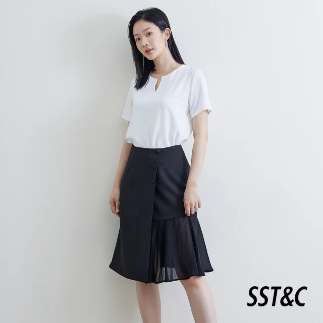 IENA PU皮剪接中長裙(#4232020 中長裙、淺藍色