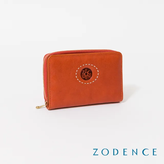 【ZODENCE 佐登司】HAN義大利植鞣革時尚拉鍊中夾(橘紅)