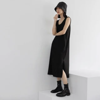 【Line-up wears】現貨-休閒個性U領羅紋連身裙(簡約背心連身裙)