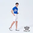 【KING GOLF】速達-網路獨賣款-男款放射線條撞色印圖開襟POLO衫/高爾夫球衫(藍色)