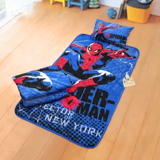 【享夢城堡】兒童卡通四季被童枕睡墊三件組(蜘蛛人SpiderMan 紐約守護者-藍)