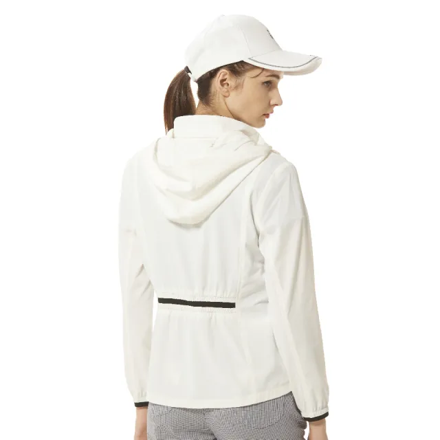 【Lynx Golf】女款防潑水功能彈性舒適山貓沖孔造型拉鍊口袋可收式連帽長袖外套(二色)