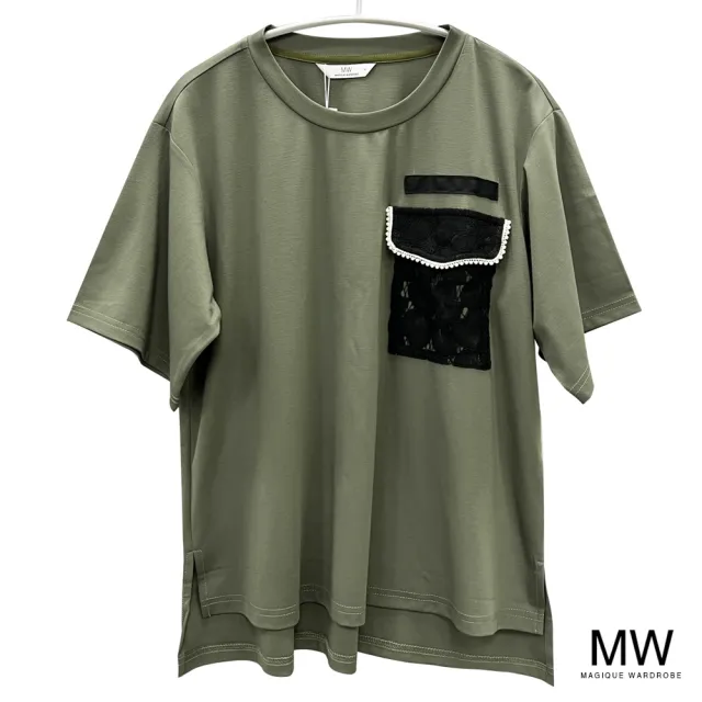 【MAGIQUE WARDROBE】圓領蕾絲口袋短袖上衣(2色)