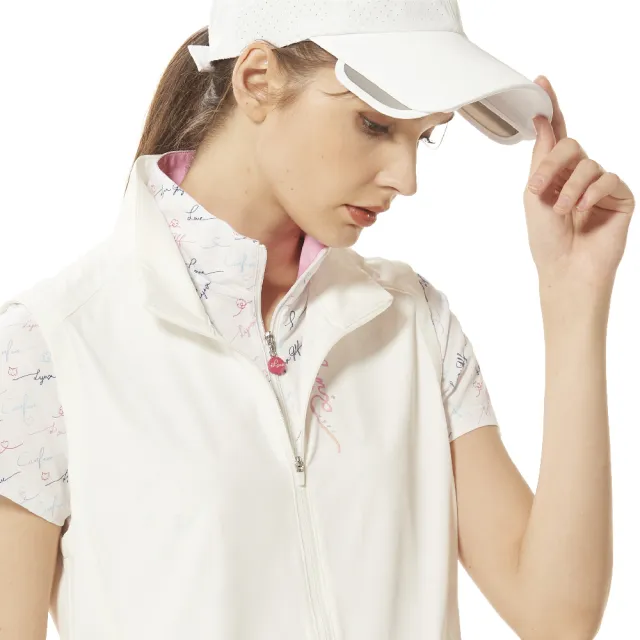 【Lynx Golf】女款防潑水功能彈性舒適織帶剪接設計前短後長版型下擺開杈無袖背心(二色)
