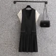 【KVOLL】玩美衣櫃黑色拼接寬鬆日系氣質甜美洋裝L-4XL