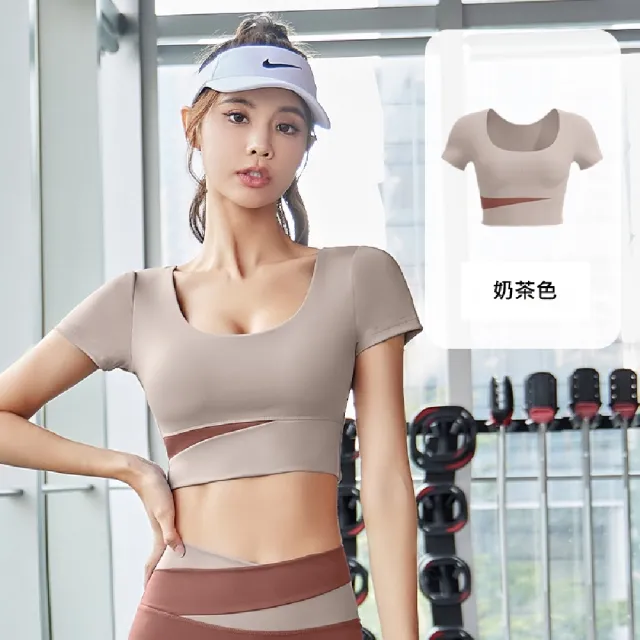 【米蘭精品】瑜珈服運動上衣(裸感無痕運動拼色女運動服6色74em15)