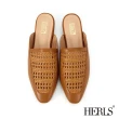 【HERLS】穆勒鞋-編織鏤空拼接小方頭低跟穆勒鞋(棕色)