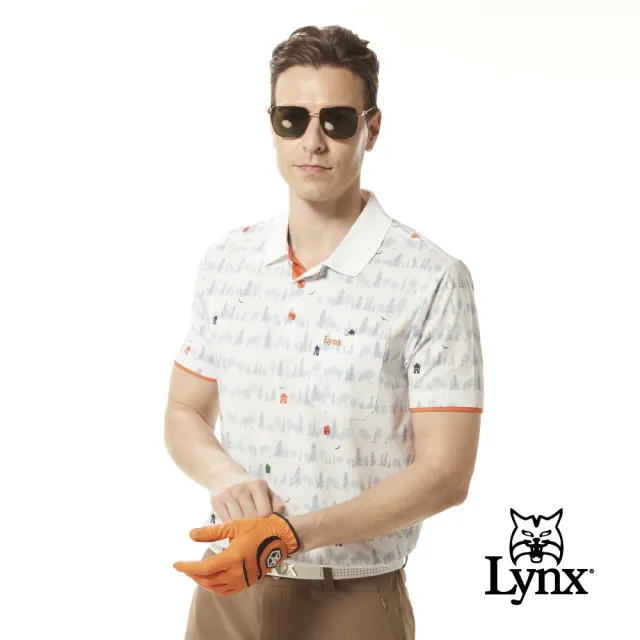 【Lynx Golf】男款銀離子抗菌除臭假兩件式造型森林風印花胸袋款短袖POLO衫/高爾夫球衫(二色)