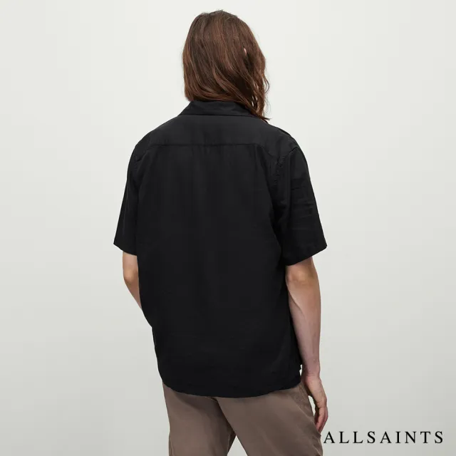 【ALLSAINTS】EIVISSA 人造絲手繪花束印花夏威夷短袖襯衫-黑 MS184Y(舒適版型)