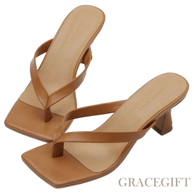 【Grace Gift】人字夾腳中高跟拖鞋