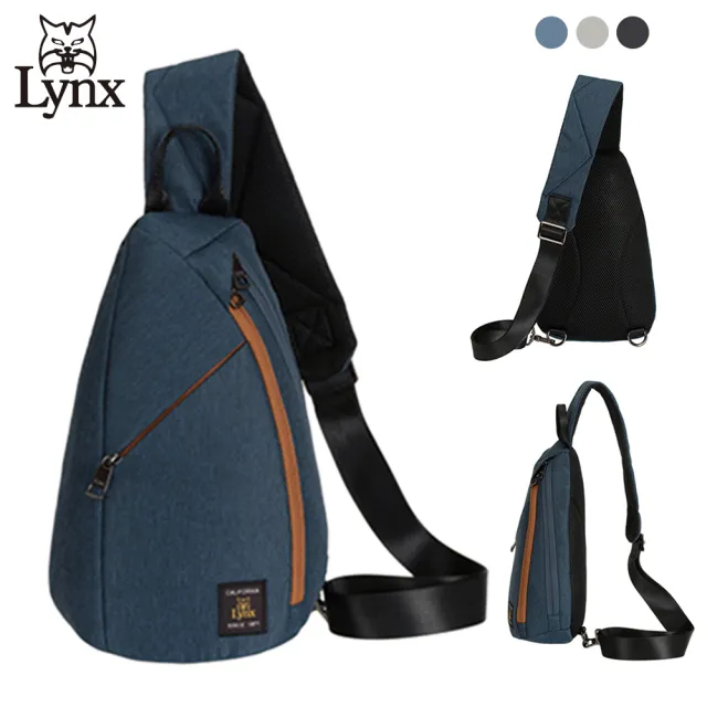 【Lynx】美國山貓防潑水尼龍布包單肩背包胸包 運動休閒/多隔層機能收納(藍灰黑三色可選)