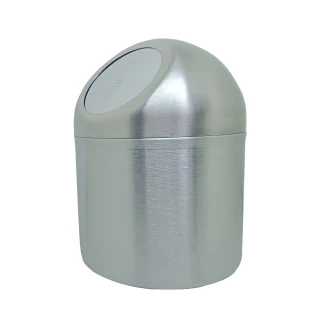 1.5L不鏽鋼髮絲紋 桌上型垃圾桶(客廳/辦公室/浴室/廚房/對開/油壓/家庭/清潔/紙品/家用/垃圾桶)