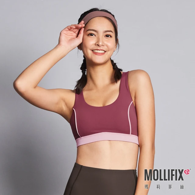 【Mollifix 瑪莉菲絲】後網紗透氣美背中強度運動內衣、瑜珈服、無鋼圈、開運內衣(肉桂粉)