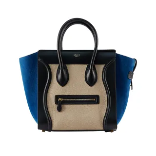 【CELINE】迷你MINI LUGGAGE 撞色牛皮手提包/囧包(側邊藍)