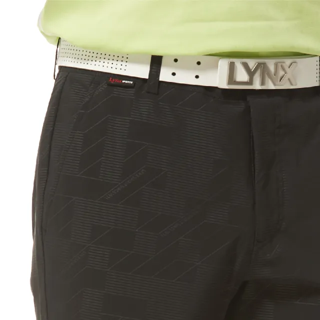 【Lynx Golf】男款防潑水四面彈性山貓精美壓光印後腰LOGO針織帶剪接平口休閒長褲(二色)