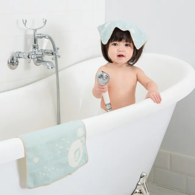 【Gift DollBao】いまばり日本今治毛巾-口水兜+長枕巾+小方巾+雙面大浴巾4件組(經典泡泡_雙面寶寶紗布巾)