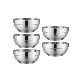 【BOBOLIFE】304不鏽鋼雙層隔熱碗 直徑12cm 5入(不鏽鋼碗 防燙碗 雙層防燙碗)