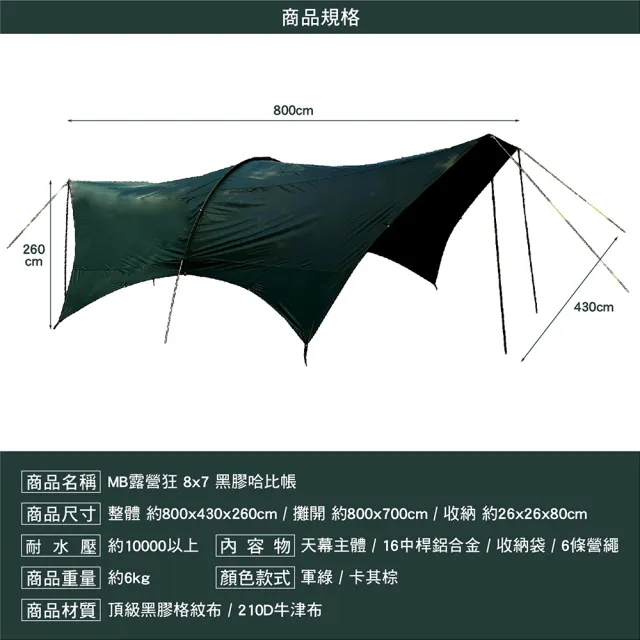 【MB露營狂】MB 8x7黑膠哈比(MB 8x7 黑膠專利哈比帳 黑膠 不透光 天幕 專利天幕 哈比 露營 逐露天下)