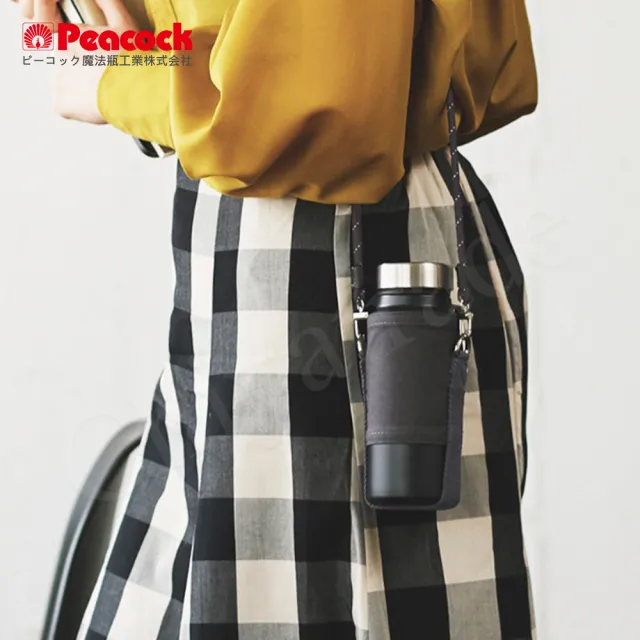 【Peacock 日本孔雀】露營戶外登山 不鏽鋼保冷保溫杯400ML-兩色任選(附可調杯袋+登山扣環)(保溫瓶)