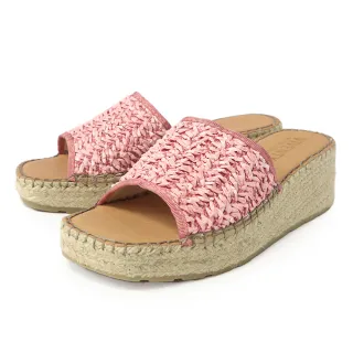 【TINO BELLINI 貝里尼】西班牙進口草編寬帶麻厚底楔型涼拖鞋FSVV003(粉)