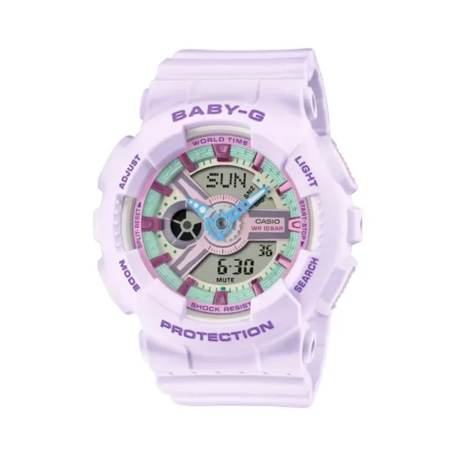 【CASIO 卡西歐】BABY-G 可愛撞色粉彩 夢幻紫 雙顯手錶(BA-110XPM-6A)
