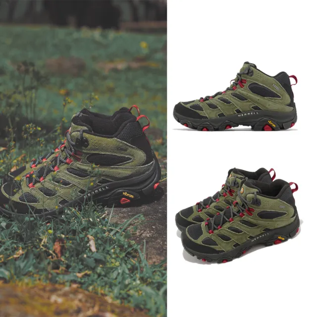 【MERRELL】戶外鞋 Moab 3 Mid GTX 男鞋 軍綠 黑 防水 登山鞋 郊山 黃金大底 中筒 襪套(ML037035)