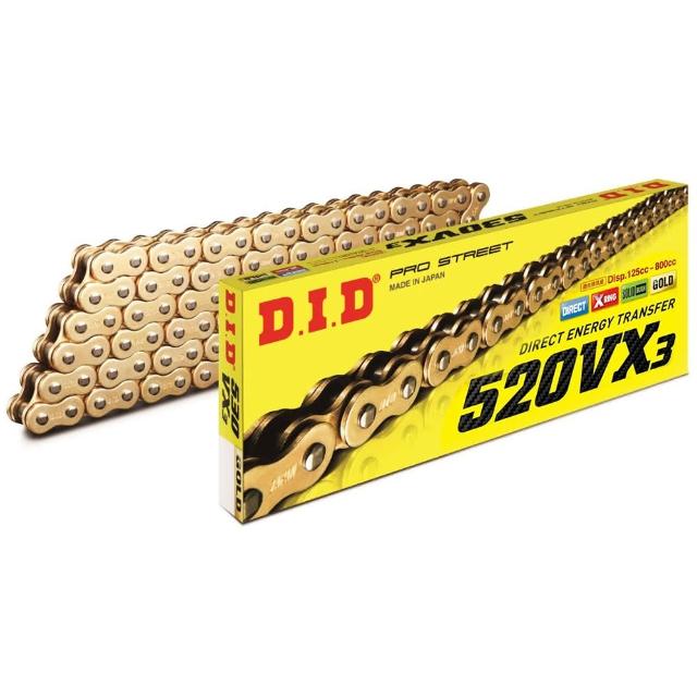 【D.I.D】VX3系列 專利X型油封 重機專用 黃金色鏈條(鍊條尺寸520/鏈目120節)
