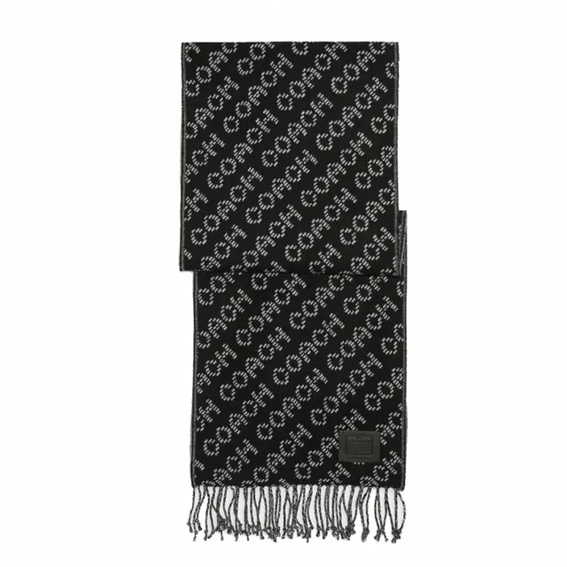 【COACH】滿版LOGO羊毛圍巾-黑白