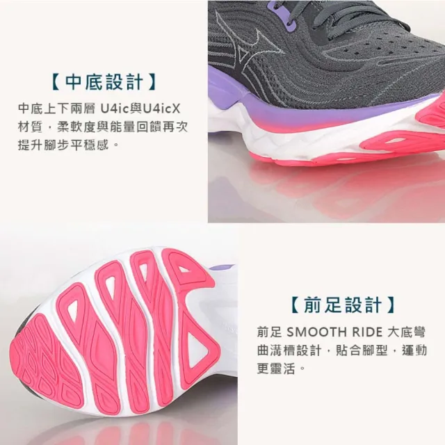 【MIZUNO 美津濃】WAVE SKYRISE 4 女慢跑鞋-美津濃 運動 訓練 鐵灰紫(J1GD230971)