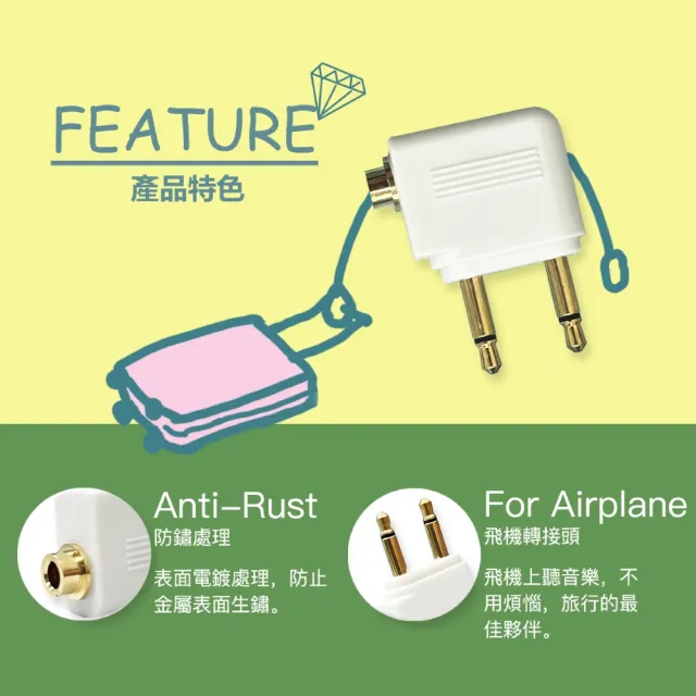 【ZIYA】Airplane Adapter Pro(飛機座椅雙耳機插孔轉單耳機孔 2入裝)