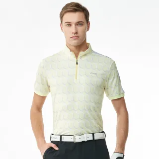 【PING】男款六角圖騰立領短袖POLO衫-黃(吸濕排汗/抗UV/GOLF/高爾夫球衫/PA23121-33)