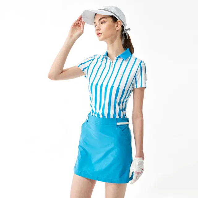 【PING】女款直條短袖POLO衫-藍(吸濕排汗/GOLF/高爾夫球衫/RA23108-56)