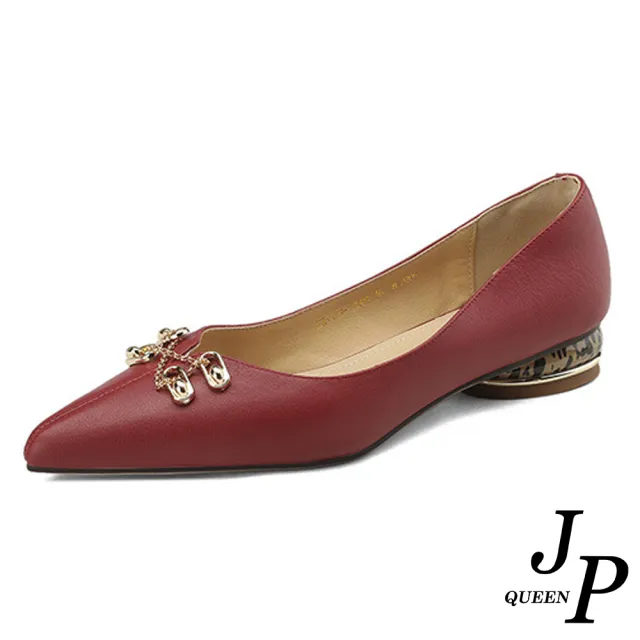 【JP Queen New York】中式金屬鍊尖頭軟真皮淑女鞋(3色可選)