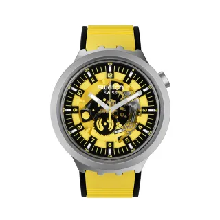 【SWATCH】金屬BIG BOLD系列手錶 BOLDEN YELLOW 風格黃 男錶 女錶 手錶 瑞士錶 錶(47mm)