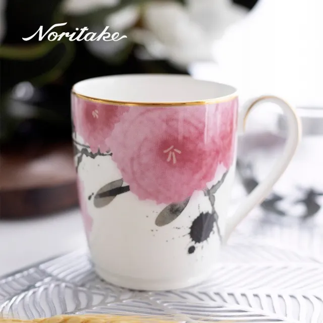 【NORITAKE】紅纓花瓣金邊骨瓷-馬克對杯(新品上市 禮盒組)