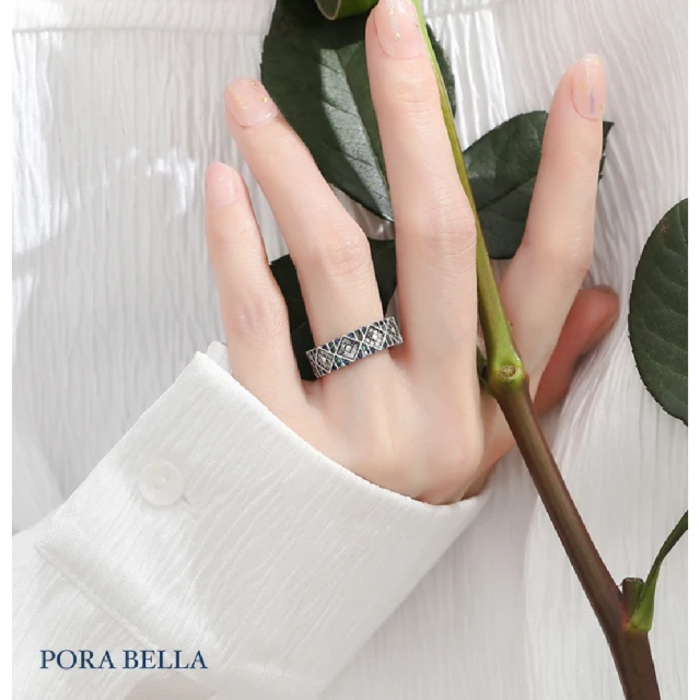 【Porabella】S925純銀祖母綠鋯石編織設計戒指 低調奢華質感 好運戒指 寬版可調節戒指 男女皆可 Rings