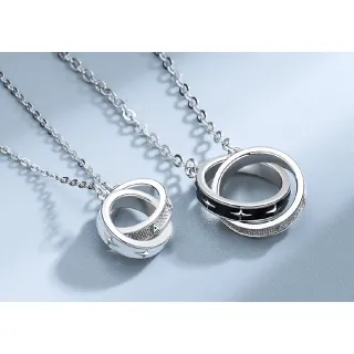 【Porabella】925純銀情侶款項鍊 男女款時尚小眾簡約 雙色雙環純銀項鍊 黑白配 Necklace  一對販售