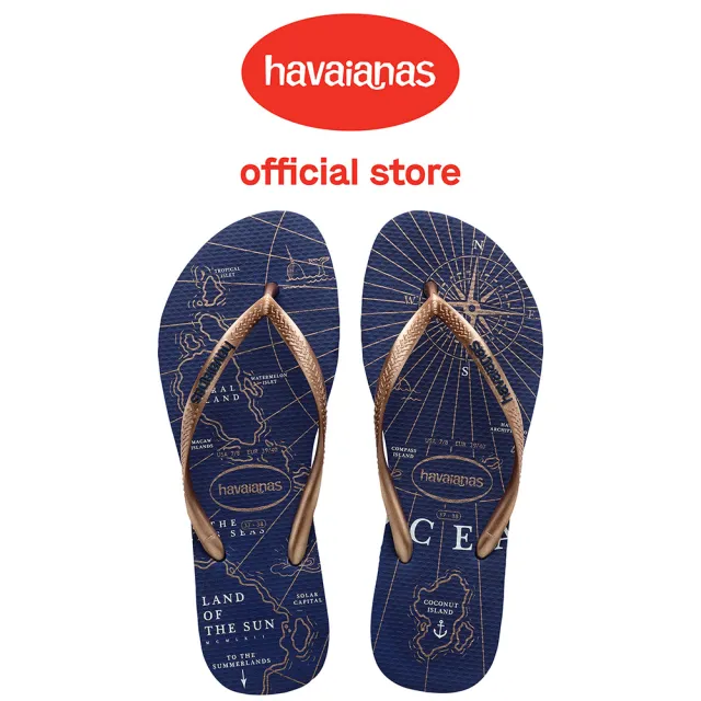 【havaianas 哈瓦仕】拖鞋 女鞋 夾腳拖 航海 地圖 Slim Nautical 藍色 4137125-2006W(哈瓦士)