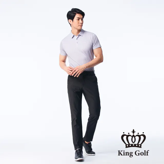 【KING GOLF】速達-網路獨賣款-男款小菱格紋印花涼感短袖POLO衫/高爾夫球衫(灰色)