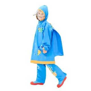 【歐巴小舖】寶藍怪獸 兒童書包位雨衣/腳套/三件組(男 女 童 孩 防水布 防風 防潑水 拉鍊 拉鏈 雨具)