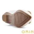 【ORIN】金屬方釦真皮尖頭平底鞋(米白)