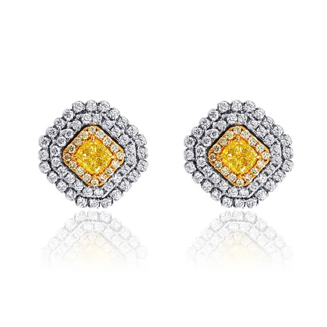 【CTJ】GIA 2克拉 Fancy Yellow 18K金 黃彩鑽耳環