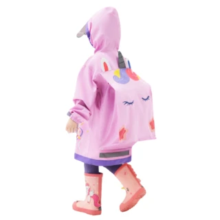【歐巴小舖】粉色獨角獸 兒童書包位雨衣/腳套/三件組(男 女 童 孩 防水布 防風 防潑水 拉鍊 拉鏈 雨具)